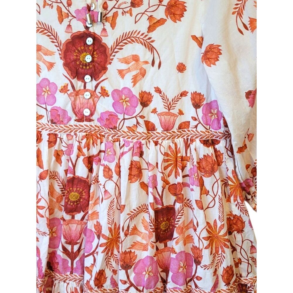 Label Ritu Kumar Pink & Rust Floral Tie-Neck Dress Size L - Picture 4 of 6